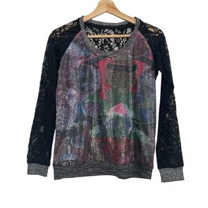 Custo Barcelona Womens XS Size 1 Blouse Top Sequins Lace Multi-Color Art to Wear